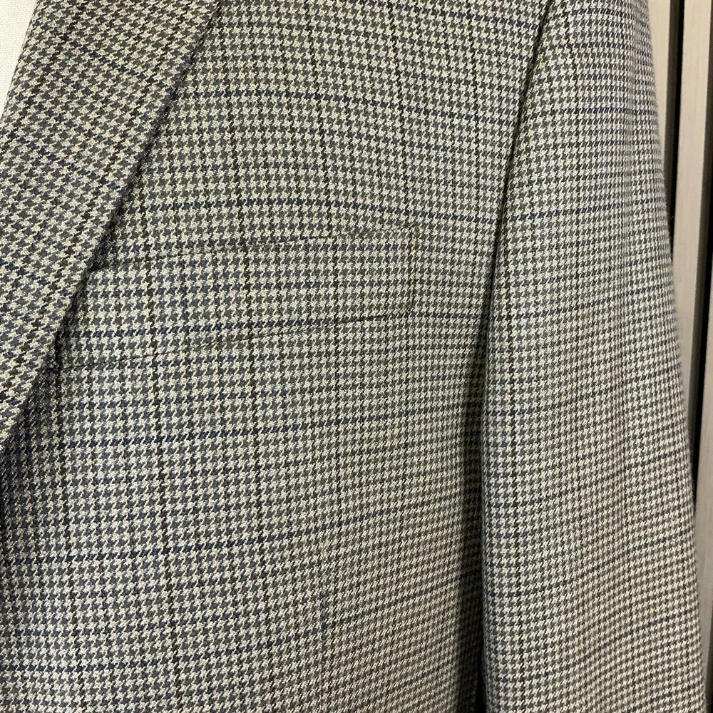 Ralph Lauren Mens 42L Tan/Blue/Gray Houndstooth Wool Silk Sport Coat Blazer